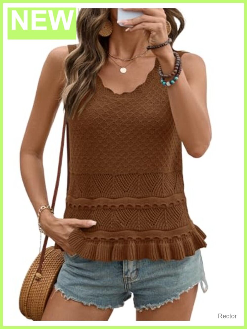 Sweater Vest Boho Crochet Tank Top Sleeveless Knit